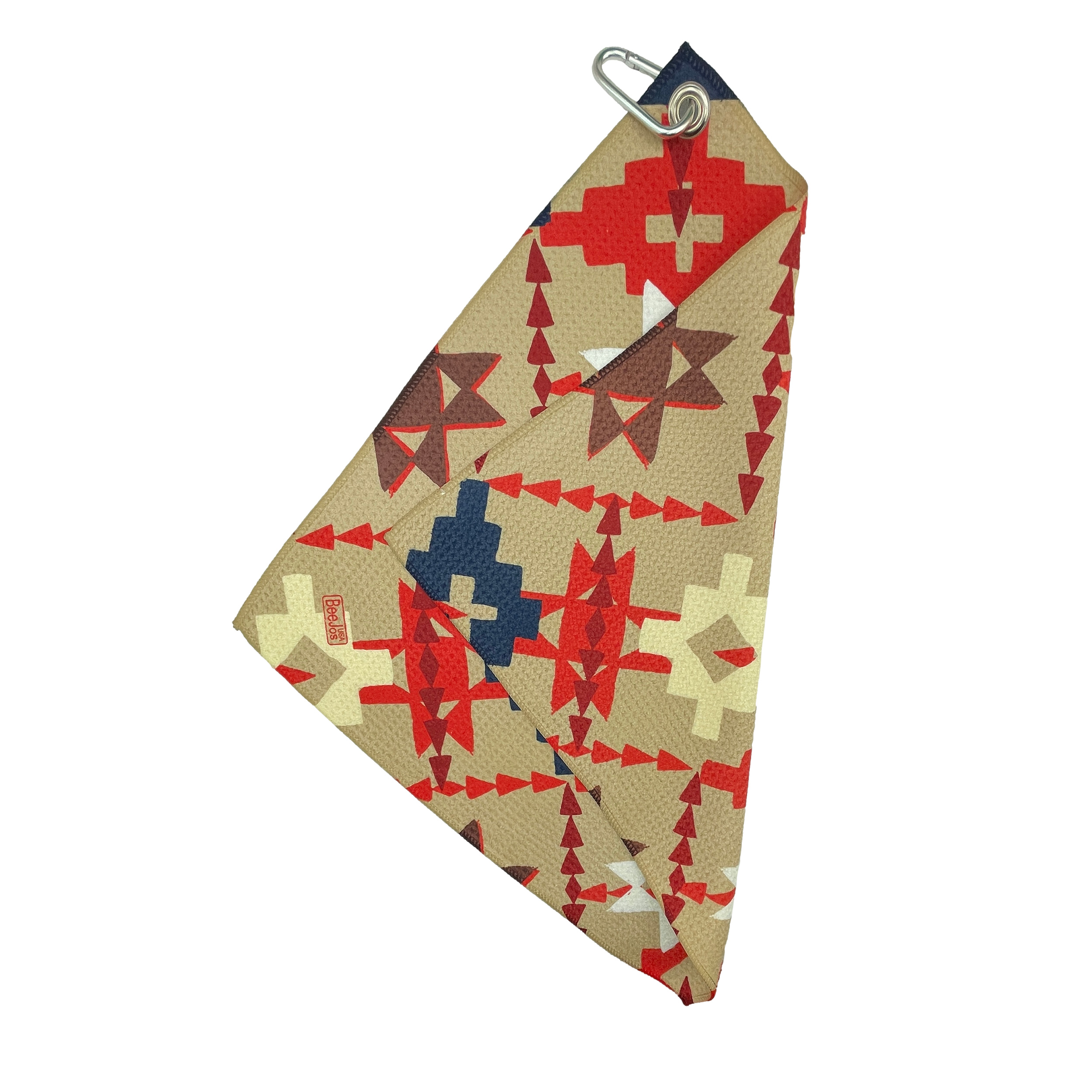 Microfiber 18” X 18” Golf Towel with Carabiner Clip | American Southwest Collection | Tan Weave - Image 2