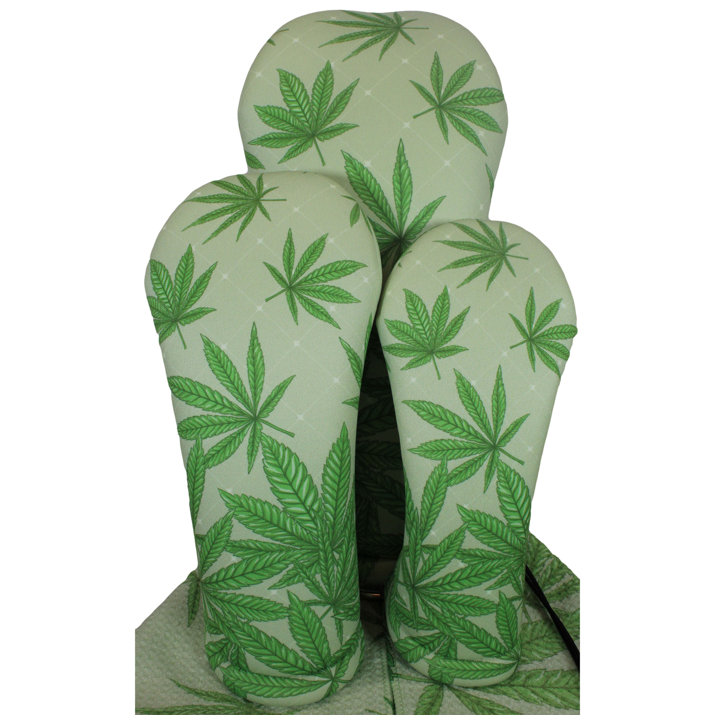 Green Marijuana Golf Gift-Set | 3 Golf Club Headcovers & Matching Microfiber Towel - Image 17