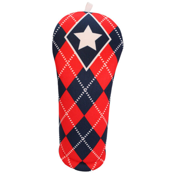 Navy Blue and Red Argyle Fairway Golf club Headcover Front.