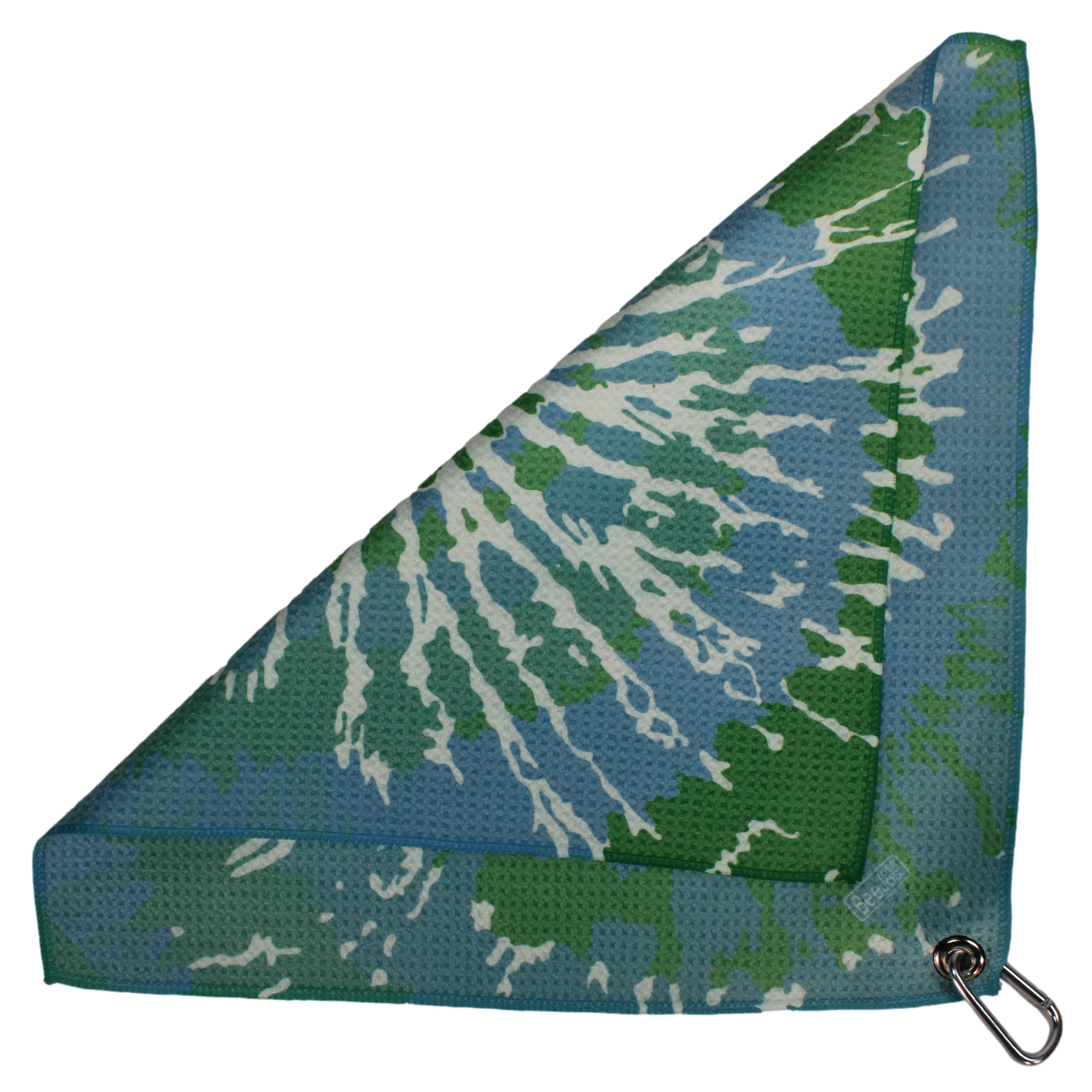 Microfiber 18” X 18” Golf Towel with Carabiner Clip | Tie Dye Collection | Light Blue & Green - Image 3