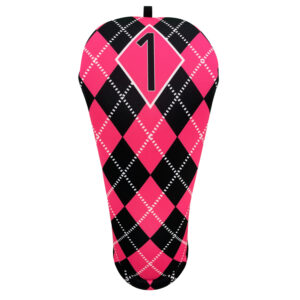 Hot Pink and Black Argyle Golf Headcover Driver Front