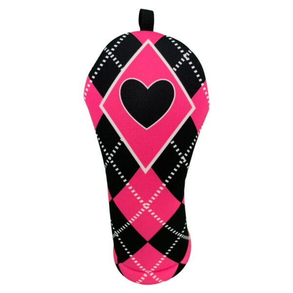 Hot Pink and Black Argyle Golf Headcover Hybrid front