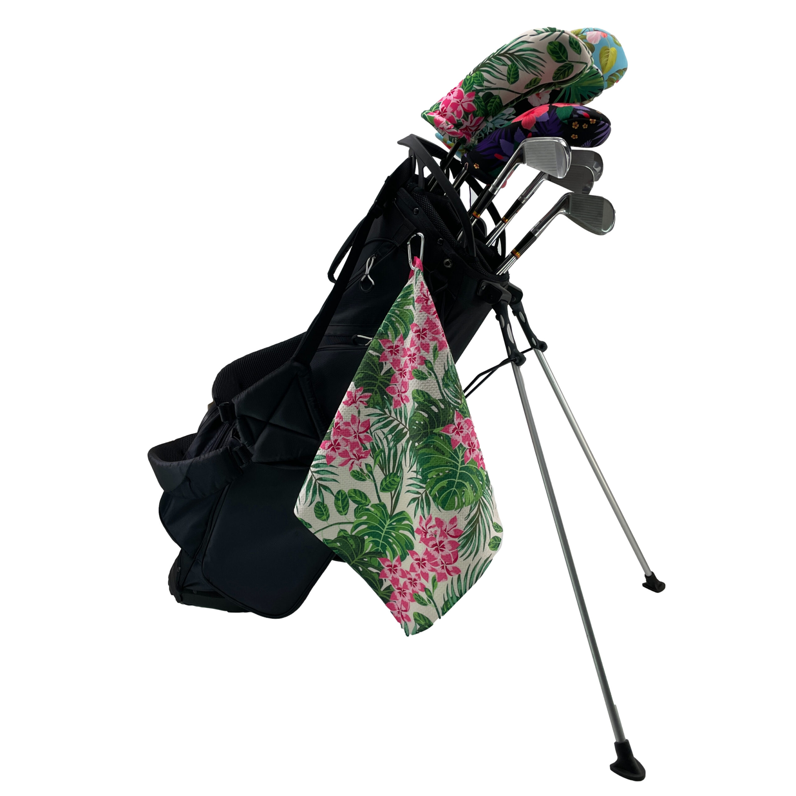 Microfiber 18” X 18” Golf Towel with Carabiner Clip | Hawaiian Collection | Hot Pink Flowers - Image 5
