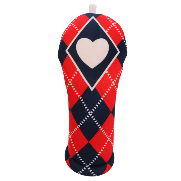 Navy Blue and Red Argyle Hybrid Golf Club Headcover Front