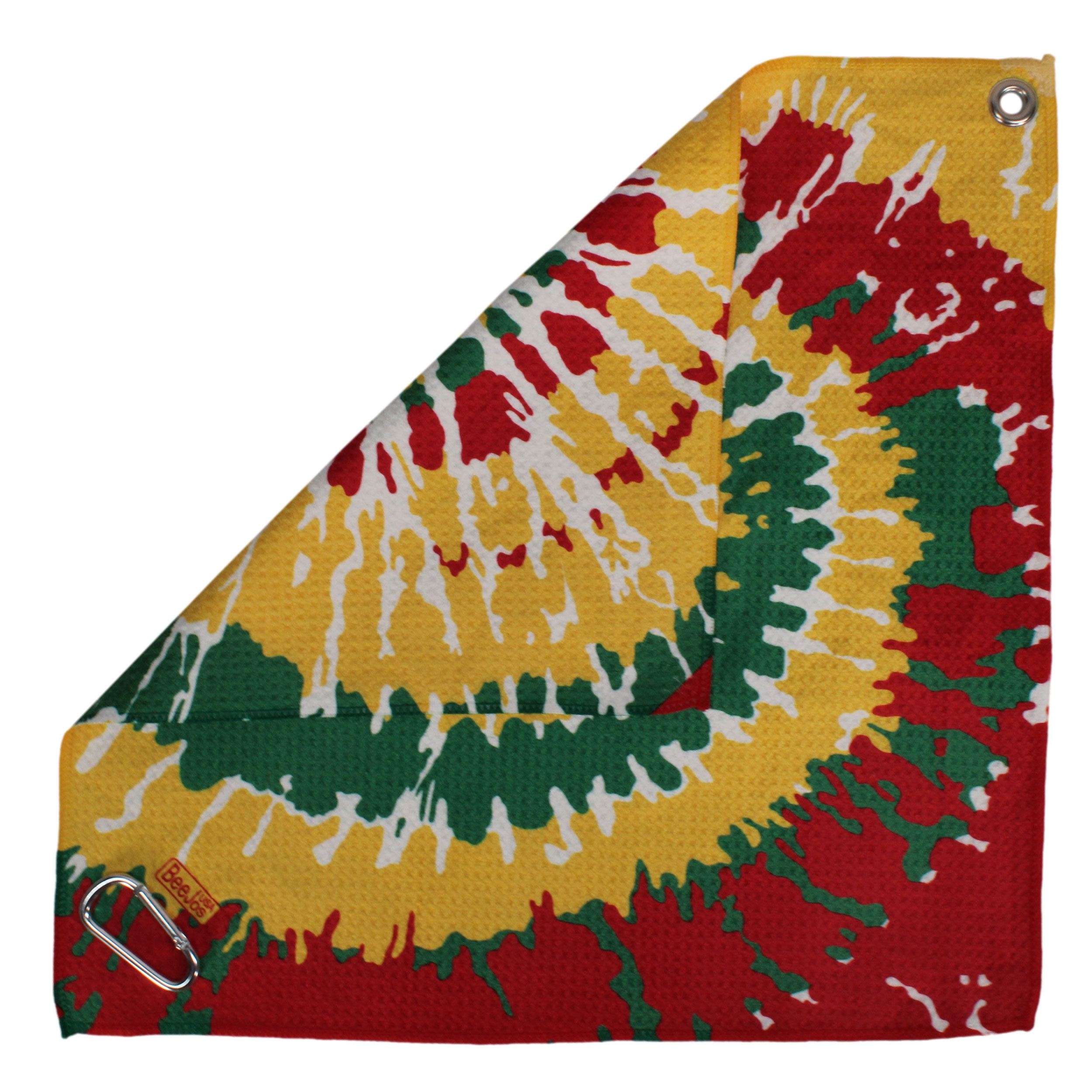 Microfiber 18” X 18” Golf Towel with Carabiner Clip | Tie Dye Collection | Rasta - Image 4
