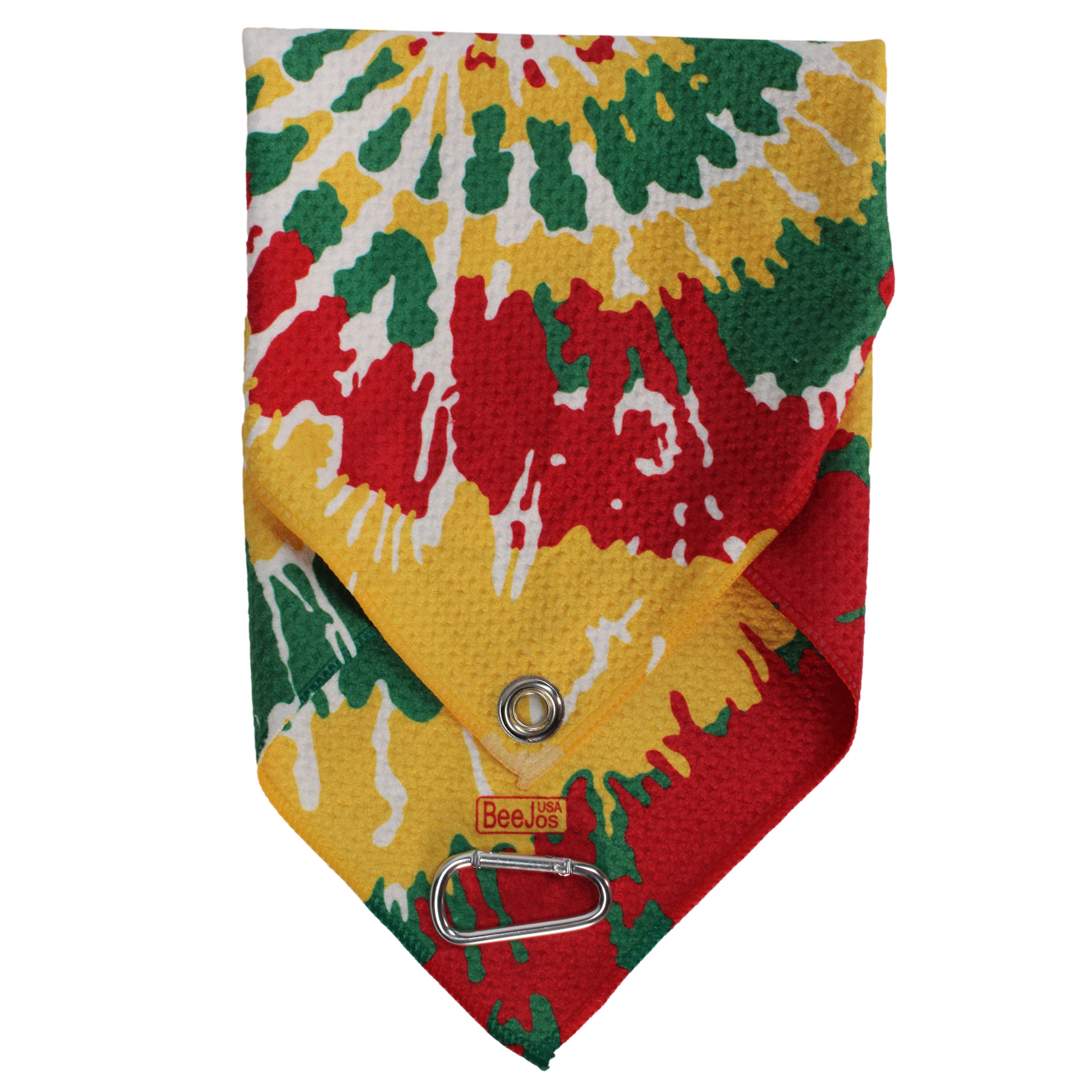 Microfiber 18” X 18” Golf Towel with Carabiner Clip | Tie Dye Collection | Rasta - Image 5