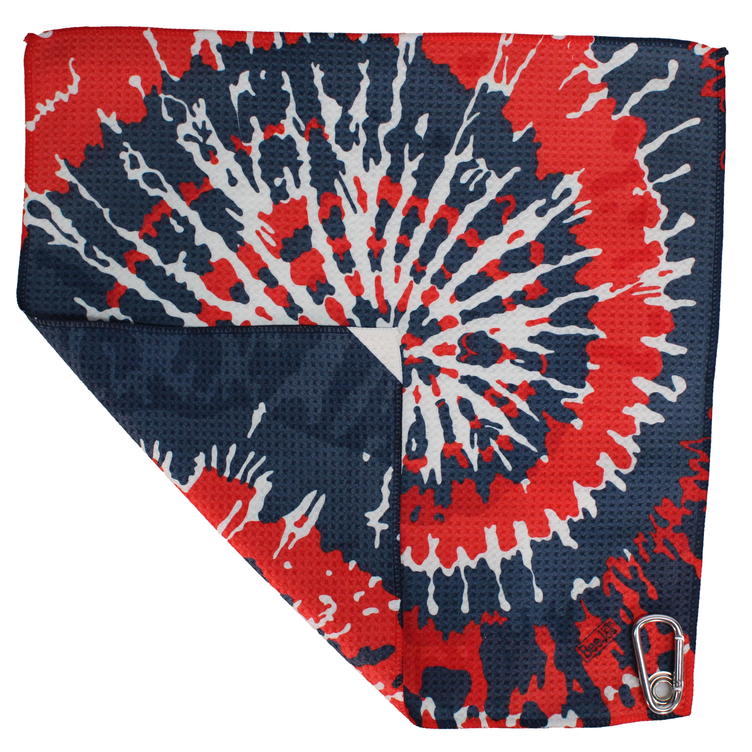 Microfiber 18” X 18” Golf Towel with Carabiner Clip | Tie Dye Collection | Navy Blue & Red - Image 5