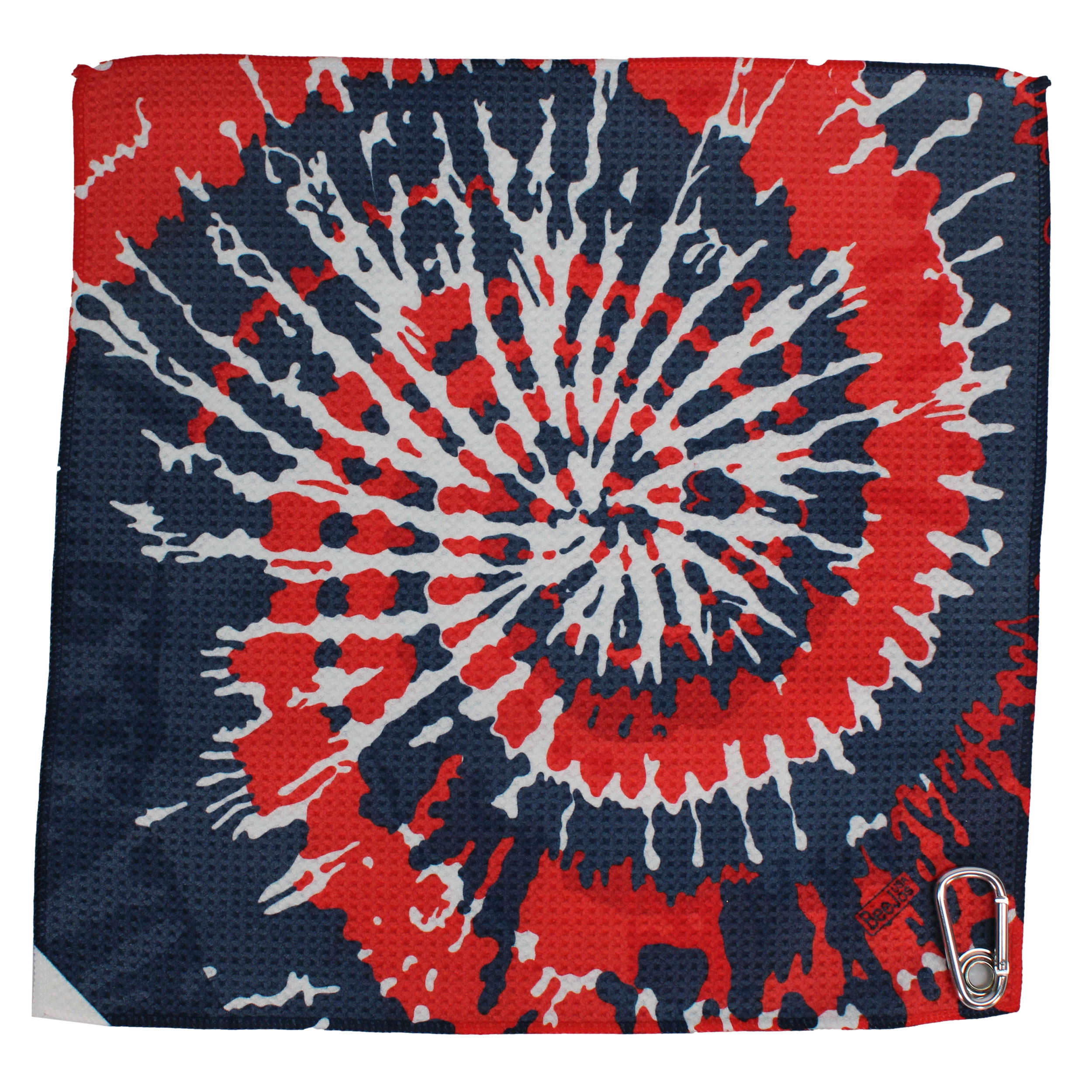 Microfiber 18” X 18” Golf Towel with Carabiner Clip | Tie Dye Collection | Navy Blue & Red - Image 3