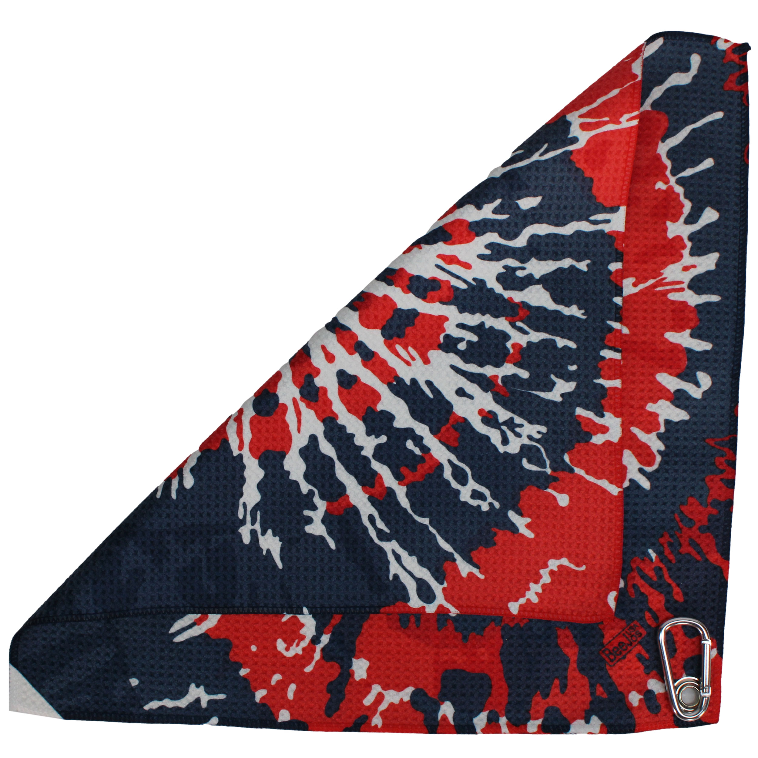 Microfiber 18” X 18” Golf Towel with Carabiner Clip | Tie Dye Collection | Navy Blue & Red - Image 2