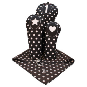 4 piece gift set-Black and White Polka Dots Golf Club headcover with matching golf towel