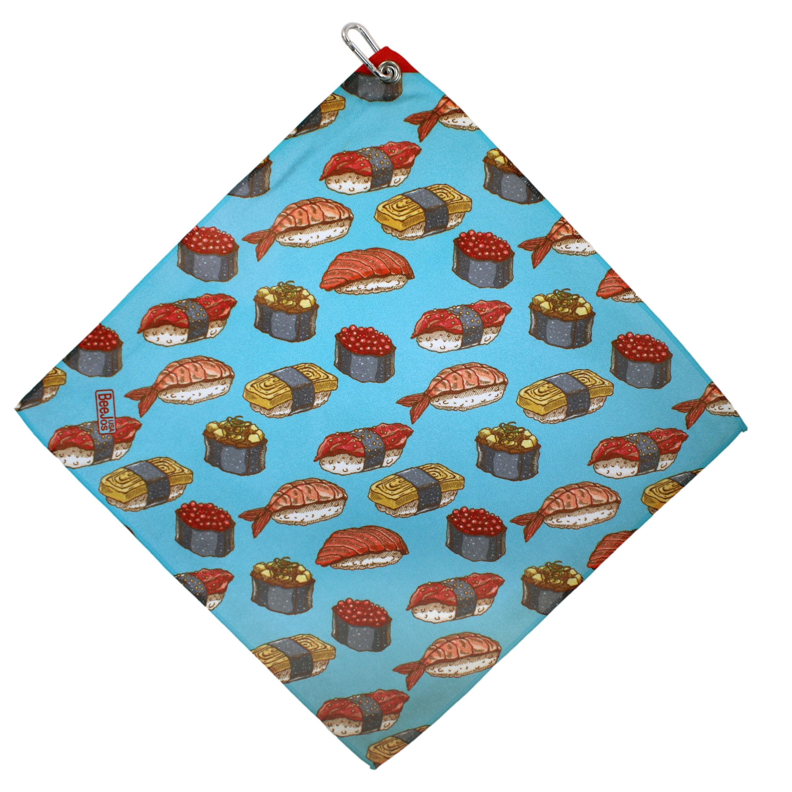 Japanese Sushi Microfiber 18” X 18” Golf Towel with Carabiner Clip - Image 4