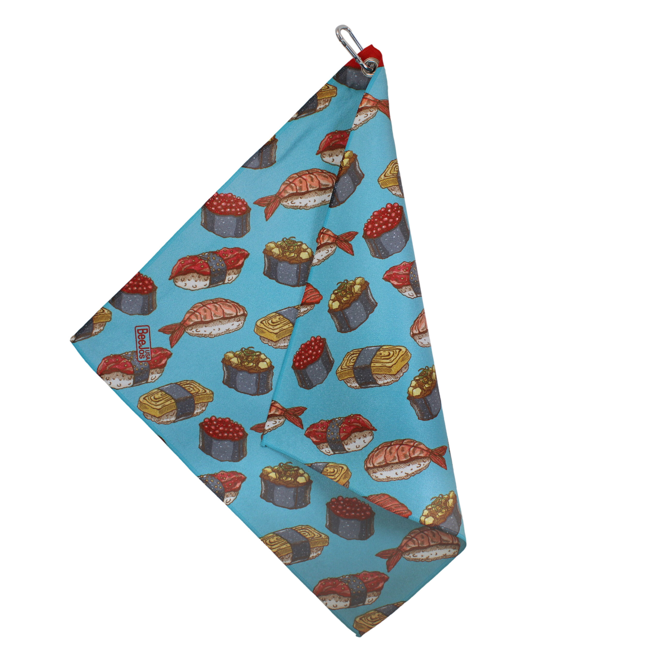 Japanese Sushi Microfiber 18” X 18” Golf Towel with Carabiner Clip - Image 2
