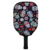 Black Mexican Sugar Skulls Slip on Pickleball Paddle Cover: Front and Back View of the Pickleball cover display on a Standard Size Pickleball Paddle