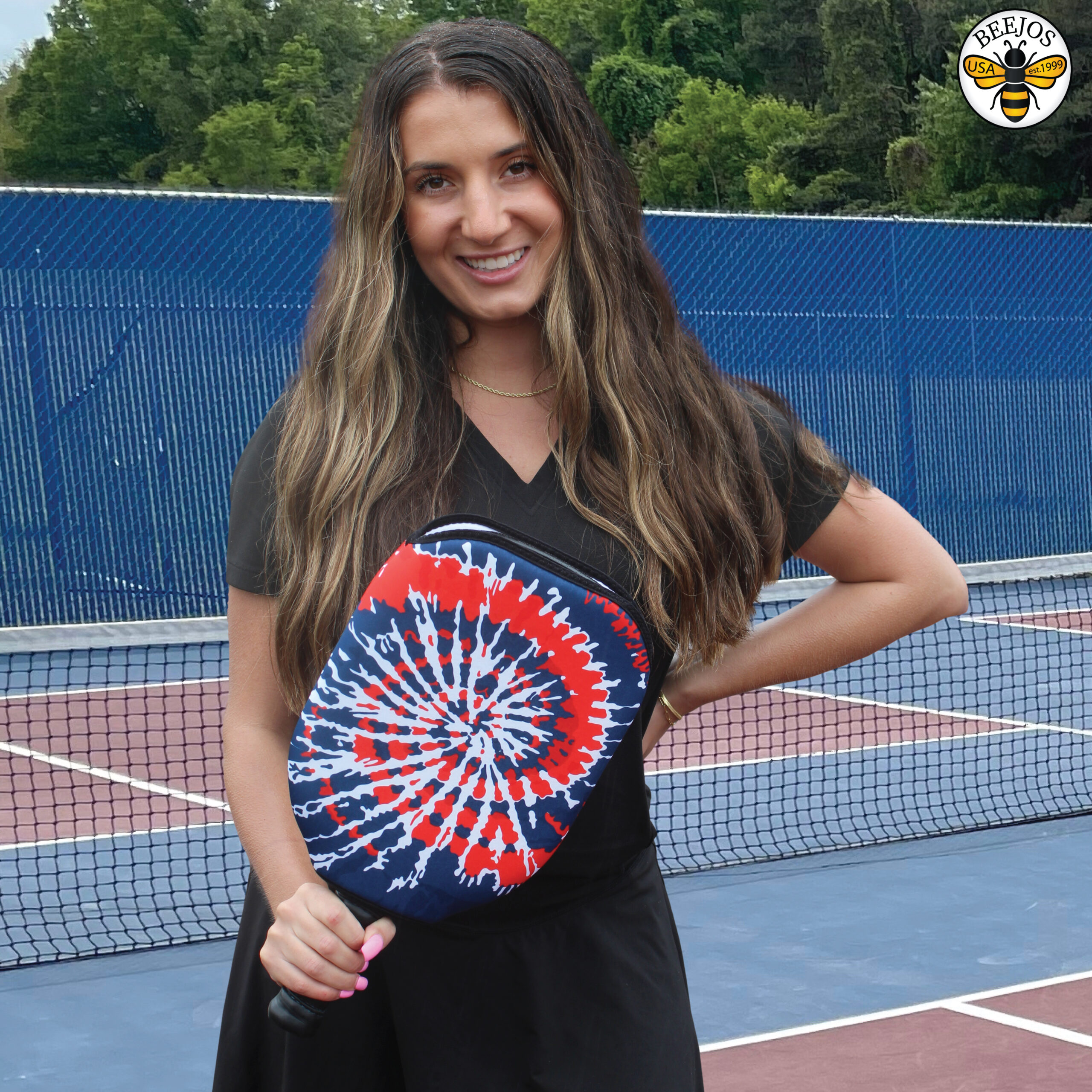 Blue/Red Tie-Dye Pickleball Paddle Cover - Image 5
