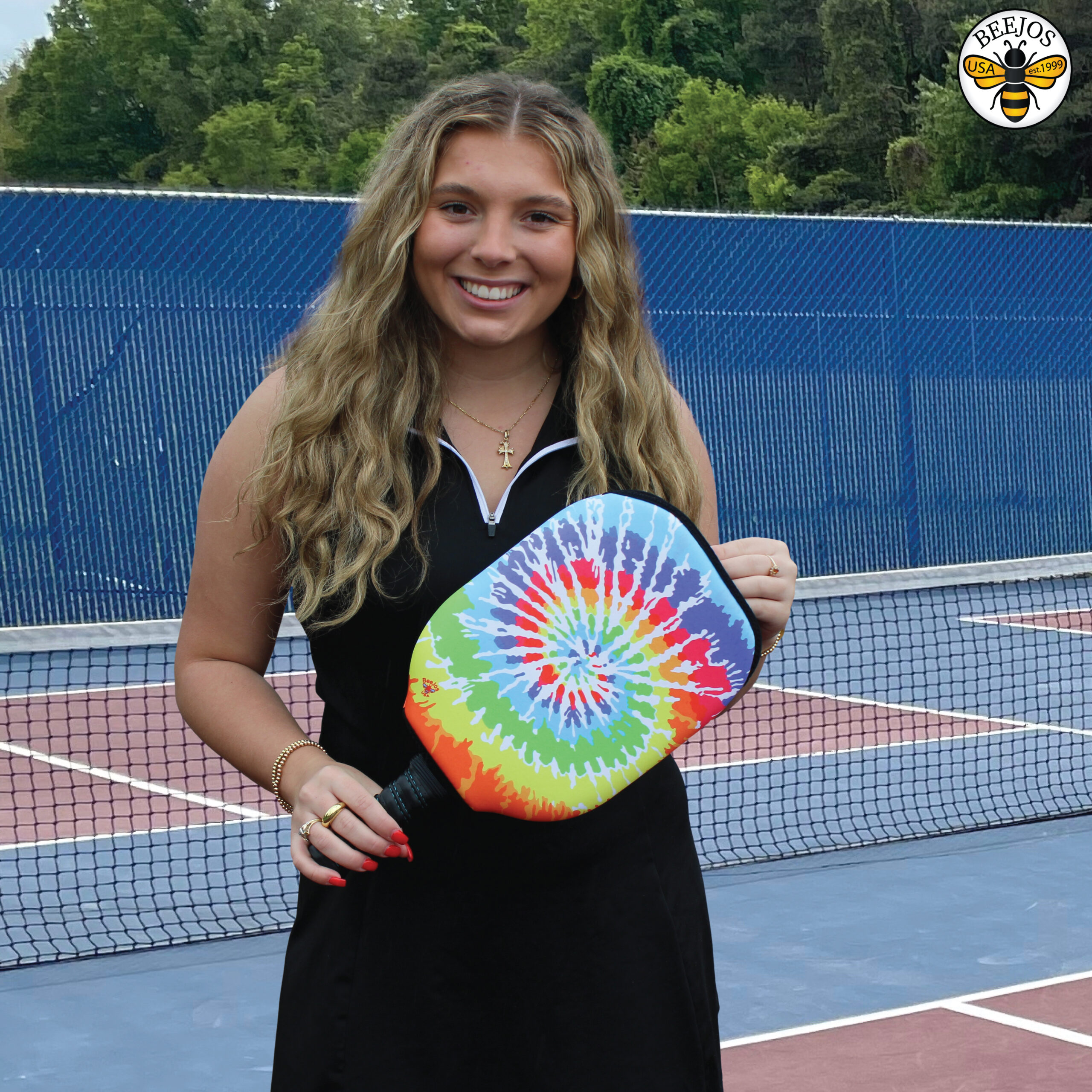 Rainbow Tie-Dye Pickleball Paddle Cover - Image 5