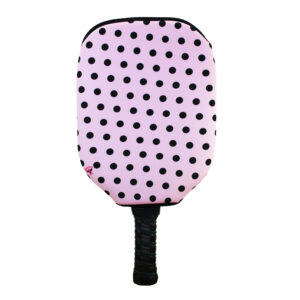 Baby Pink with Black Dots Slip On Pickleball Paddle cover
