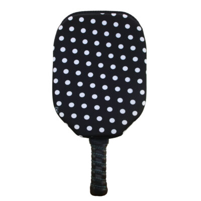 Black with White Dots Slip On Pickleball Paddle cover
