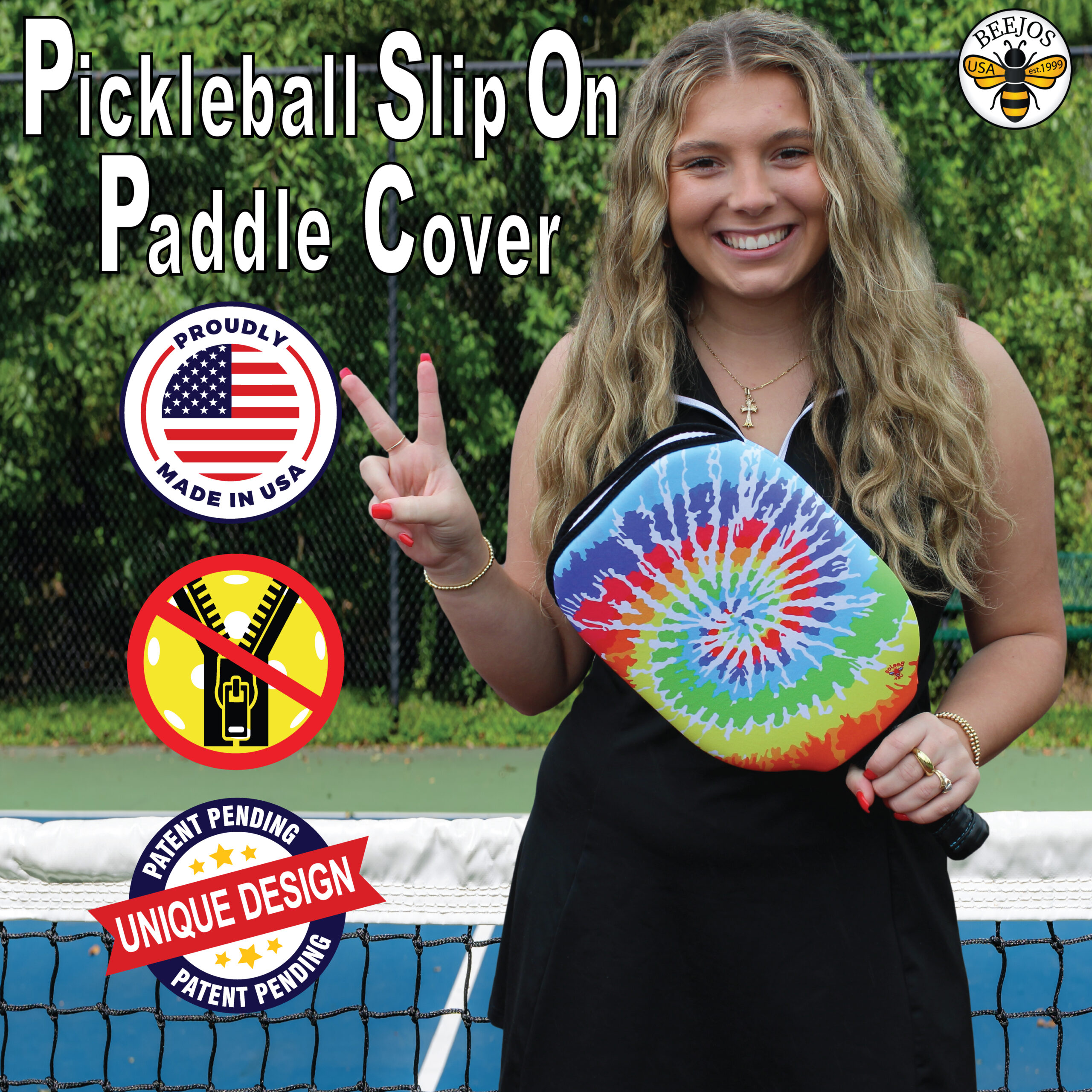 Rainbow Tie-Dye Pickleball Paddle Cover - Image 2